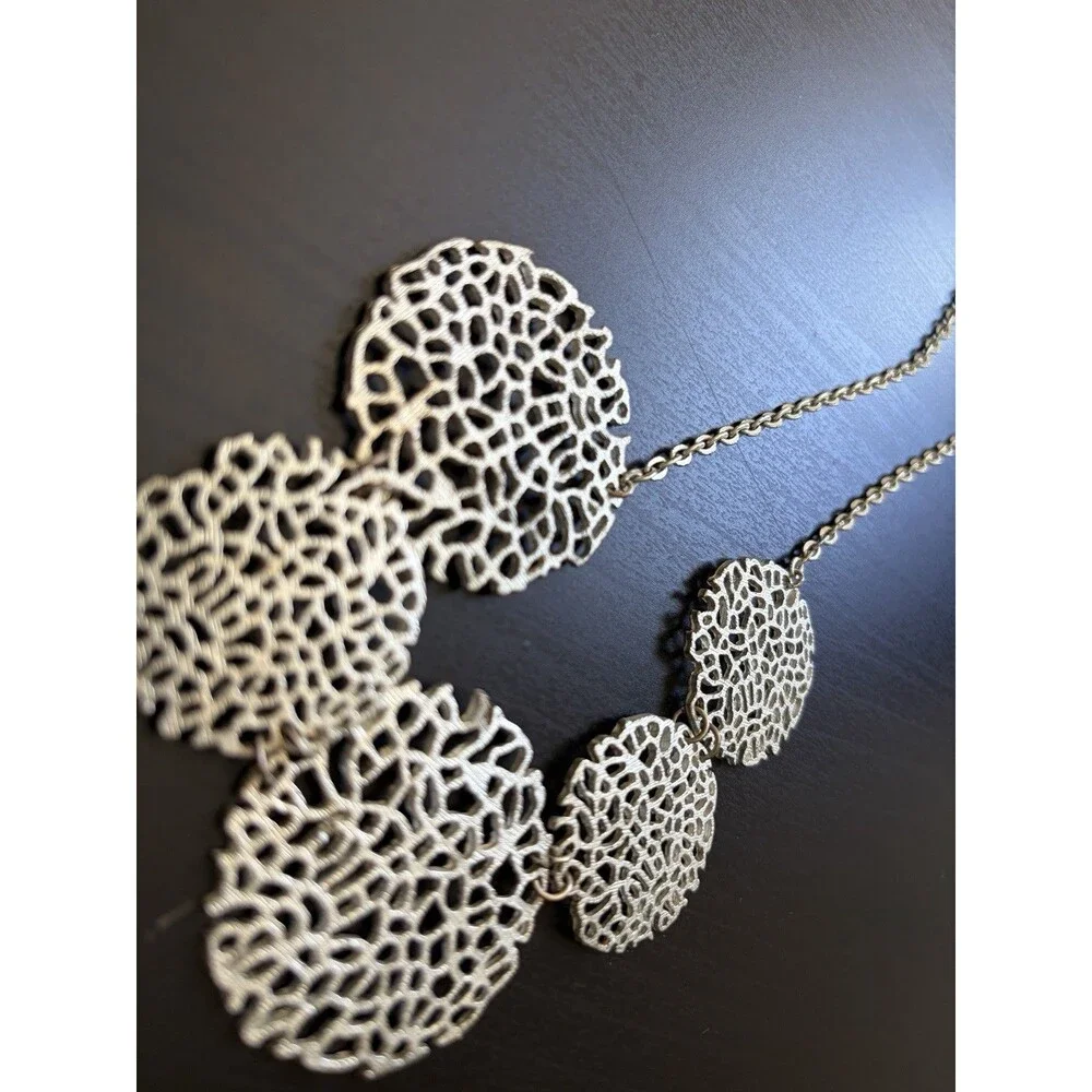 Banana Republic Silver Tone Statement Necklace Organic Disc Chunky Minimalist